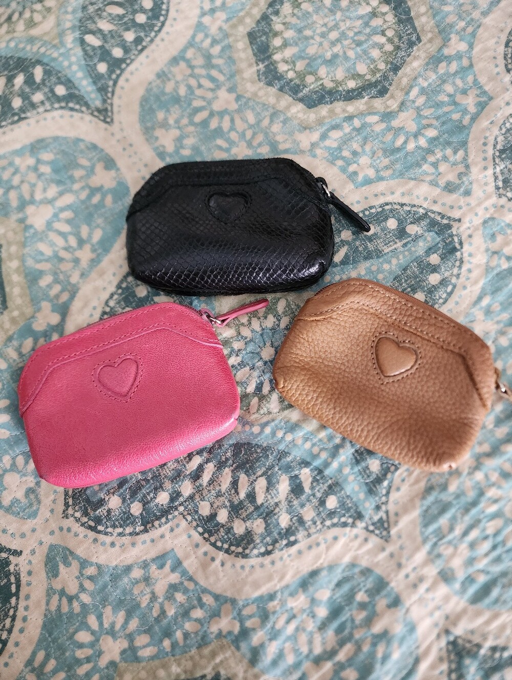Vtg Brighton Leather Heart Coin Purse Lot 3 Y2K Pink Black Tan Croc Pouch